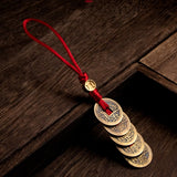 Copper Five Emperors Coins Car Keychain Safe Key Hanging Rope Hand Woven Car Pendant Gift