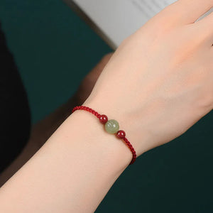 Hetian Jade Bracelet Zodiac Year Cinnabar Red Rope Bracelet Transfer Beads Men's and Women's Bracelets