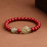 Cinnabar Bracelet Natural Hetian Jade Peace Buckle Bracelet Zodiac Year Transfer Bead Jewelry Gift