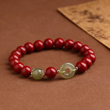 Cinnabar Bracelet Natural Hetian Jade Peace Buckle Bracelet Zodiac Year Transfer Bead Jewelry Gift