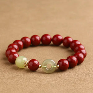 Cinnabar Bracelet Natural Hetian Jade Peace Buckle Bracelet Zodiac Year Transfer Bead Jewelry Gift