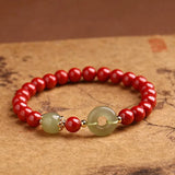 Cinnabar Bracelet Natural Hetian Jade Peace Buckle Bracelet Zodiac Year Transfer Bead Jewelry Gift