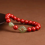 Cinnabar Bracelet Natural Hetian Jade Peace Buckle Bracelet Zodiac Year Transfer Bead Jewelry Gift