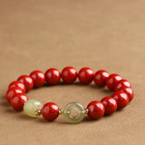 Cinnabar Bracelet Natural Hetian Jade Peace Buckle Bracelet Zodiac Year Transfer Bead Jewelry Gift