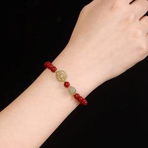 Cinnabar Bracelet Natural Hetian Jade Peace Buckle Bracelet Zodiac Year Transfer Bead Jewelry Gift