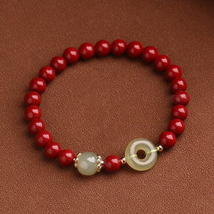 Cinnabar Bracelet Natural Hetian Jade Peace Buckle Bracelet Zodiac Year Transfer Bead Jewelry Gift