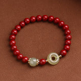 Cinnabar Bracelet Natural Hetian Jade Peace Buckle Bracelet Zodiac Year Transfer Bead Jewelry Gift