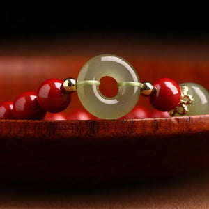 Cinnabar Bracelet Natural Hetian Jade Peace Buckle Bracelet Zodiac Year Transfer Bead Jewelry Gift