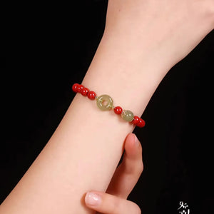 Cinnabar Bracelet Natural Hetian Jade Peace Buckle Bracelet Zodiac Year Transfer Bead Jewelry Gift