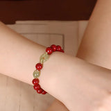 Cinnabar Bracelet Natural Hetian Jade Peace Buckle Bracelet Zodiac Year Transfer Bead Jewelry Gift