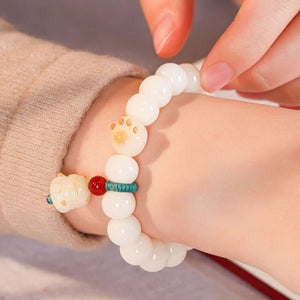 Cat Claw White Jade Bodhi Root Bracelet Buddha Bead Prayer Bead Bodhi Seeds Cultural Play Bracelet