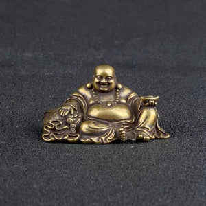 Maitreya Buddha Ornaments Pure Copper Big Belly Laughing Buddha Cloth Bag Monk Handle Piece Desktop Car Mini Ornaments