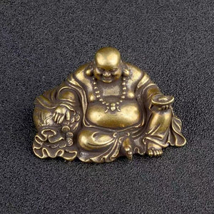 Maitreya Buddha Ornaments Pure Copper Big Belly Laughing Buddha Cloth Bag Monk Handle Piece Desktop Car Mini Ornaments