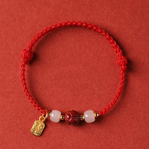 Lotus Woven Red Rope Cinnabar Hetian Jade Couple Zodiac Year Gift Bracelet