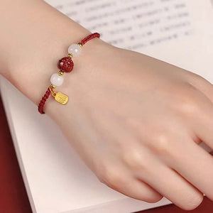 Lotus Woven Red Rope Cinnabar Hetian Jade Couple Zodiac Year Gift Bracelet