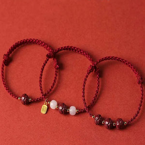 Lotus Woven Red Rope Cinnabar Hetian Jade Couple Zodiac Year Gift Bracelet