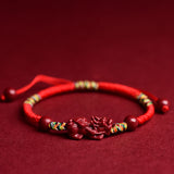 Cinnabar Pixiu Red Rope Bracelet Zodiac Year Transfer Bead Bracelet Peace Buckle Weaving Couple Jewelry Gift