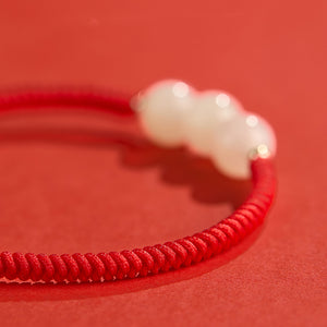 Natural Hotan Jade Bracelet Zodiac Year Red Rope Bracelet Transfer Beads Red Rope Woven Rope Men and Women Exquisite Bracelet